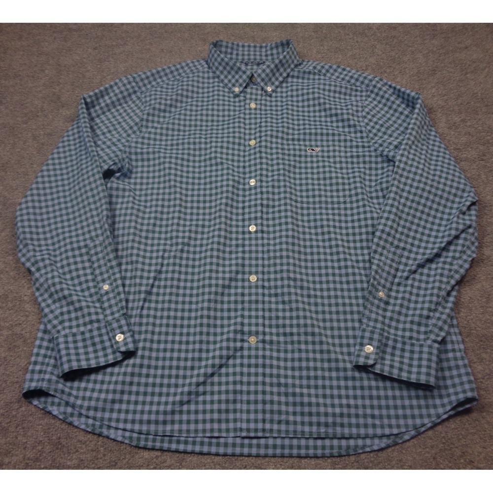 Vineyard Vines Shirt Mens XL Blue Plaid Featherweight Performance Long Sleeve